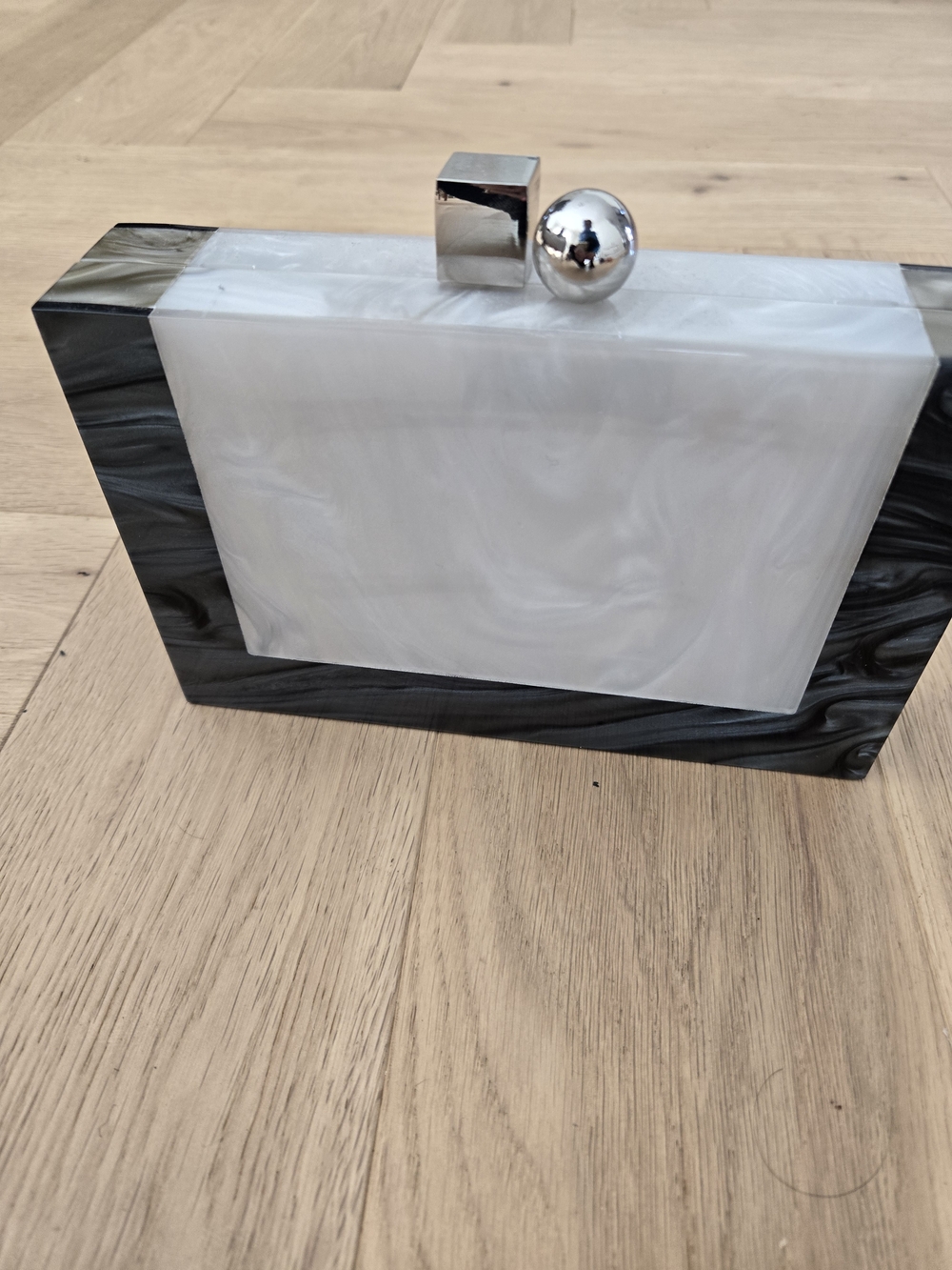 Elegant Black & White Acrylic Box Clutch with Silver Hardware